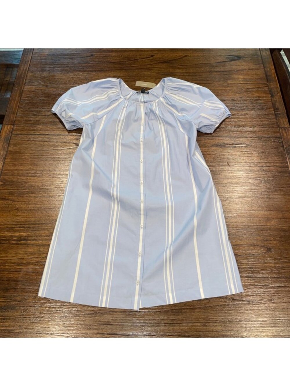 NWT Flawed J.Crew Puff-Sleeve Mini Dress XXS Blue Striped Cotton Popover Poplin - Picture 4 of 14